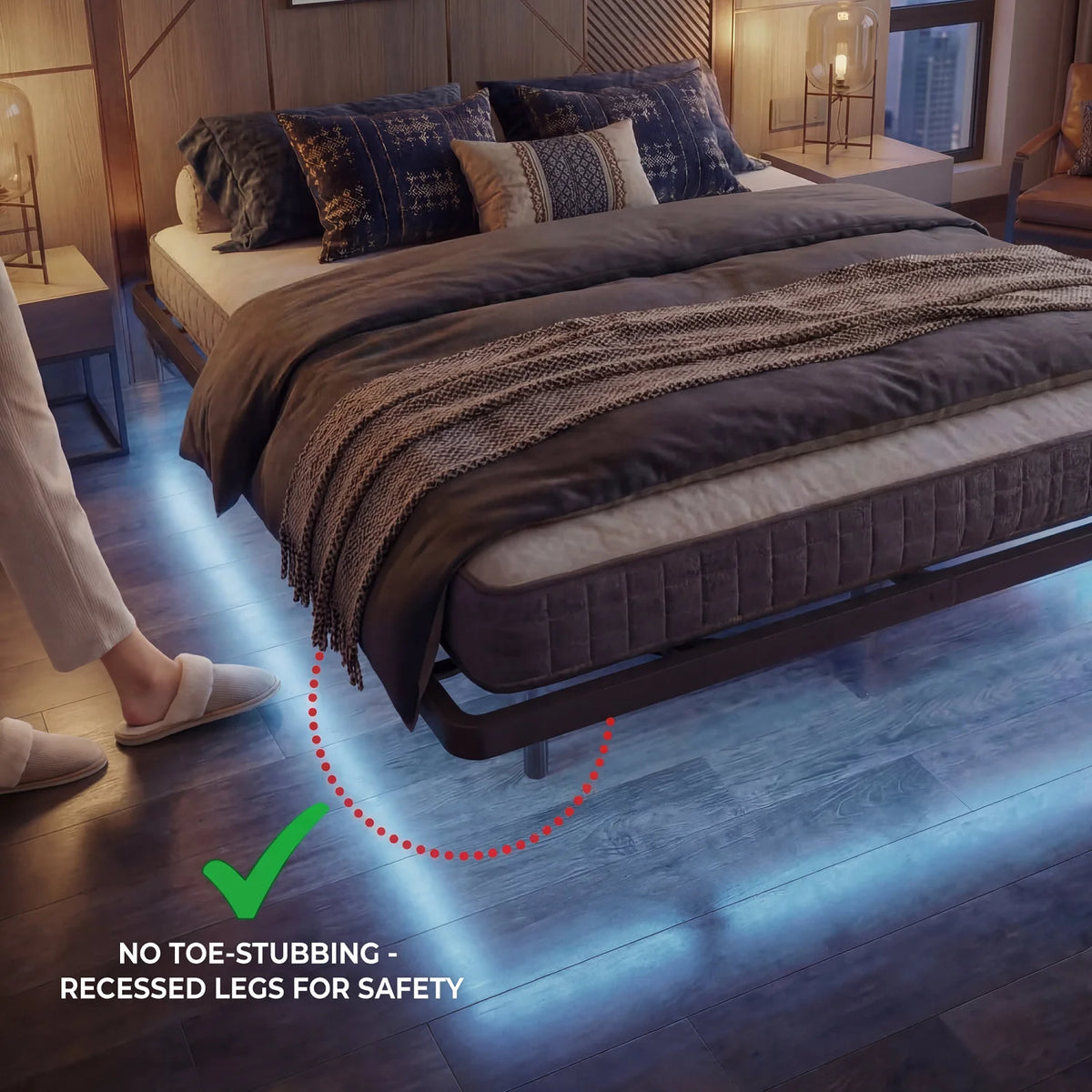 Twin/Full/Queen/King Size Heavy Duty Floating Bed Frame with Smart LED Lights and Charging Station, No Box Spring Needed